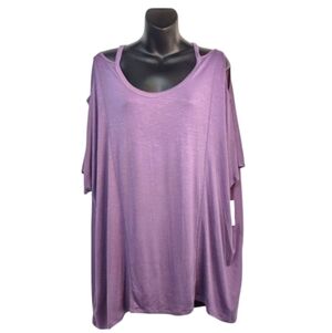 Symmetry Women's Purple Color Cold Shoulder Top Blouse Size 1X NWT